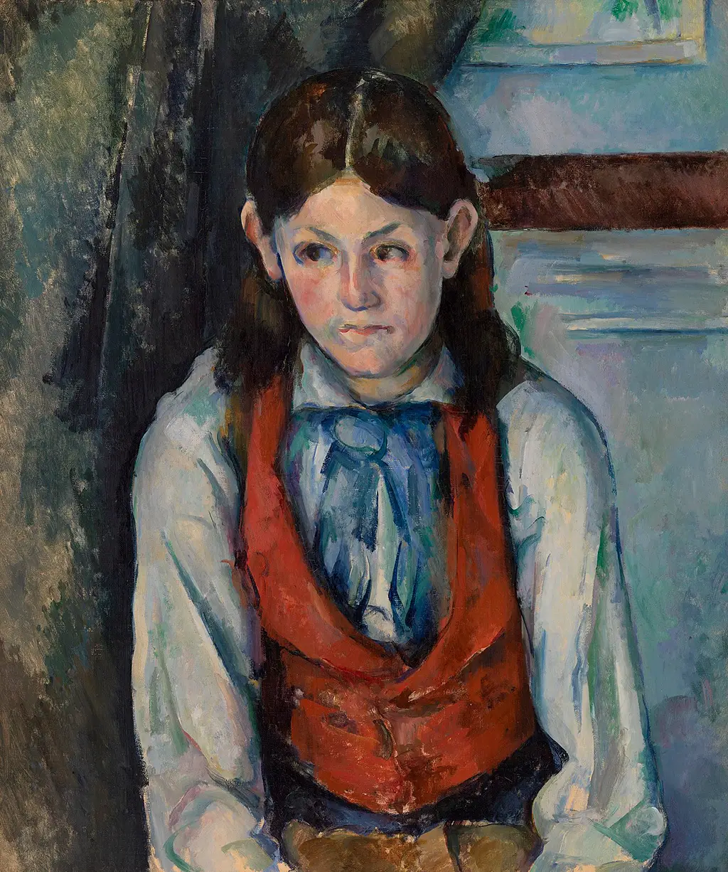 Boy in a Red Waistcoat in Detail Paul Cezanne